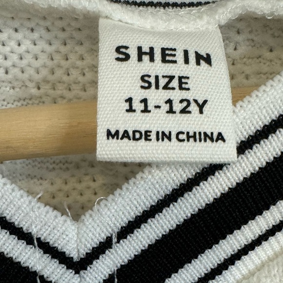 SHEIN White with Black Stripes V-Neck Varsity Cropped Sweater Vest Size 11-12Y☀️ - Picture 11 of 12
